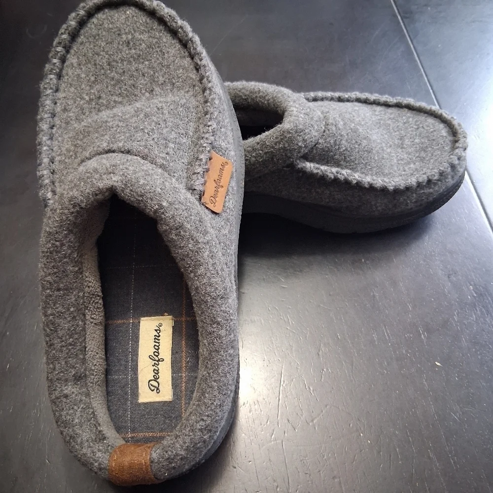 Dearfoams Grey Memory Foam Men's Slippers Size 7